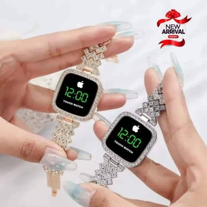 Women watch touch with digital square shape