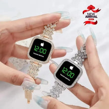 Women watch touch with digital square shape